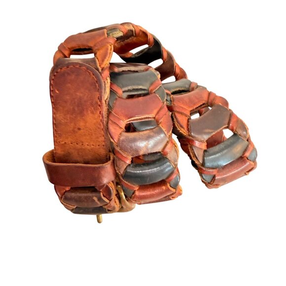 County Seat Multicolor Leather Belt Sz S Rustic Link Woven VTG 70s Brass Buckle main image 10